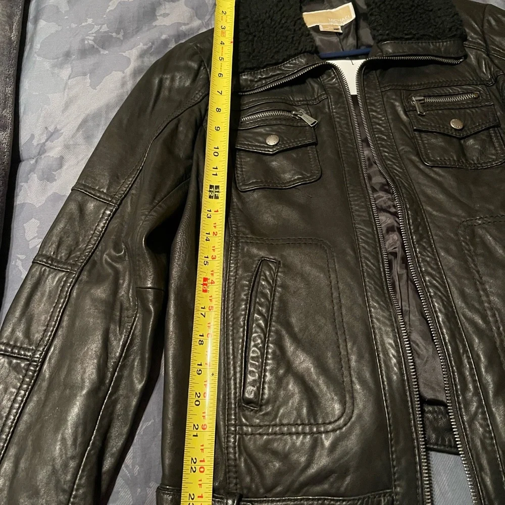 Michael Kors 100 % Leather Biker Jacket Size Medium. 19” p to p
